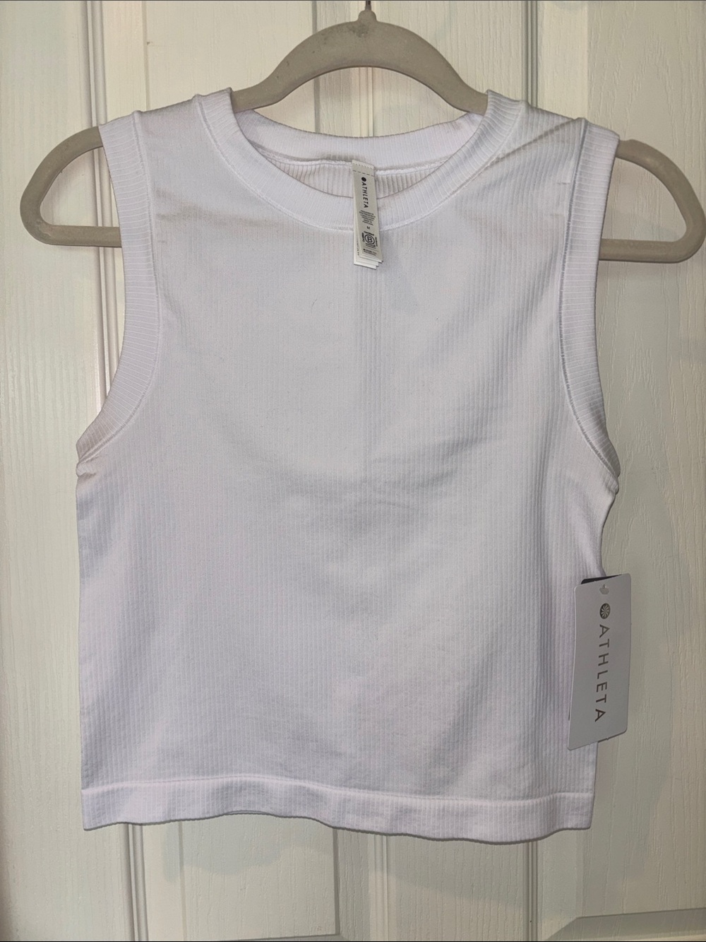 Athleta White Ribbed Sleeveless Tank